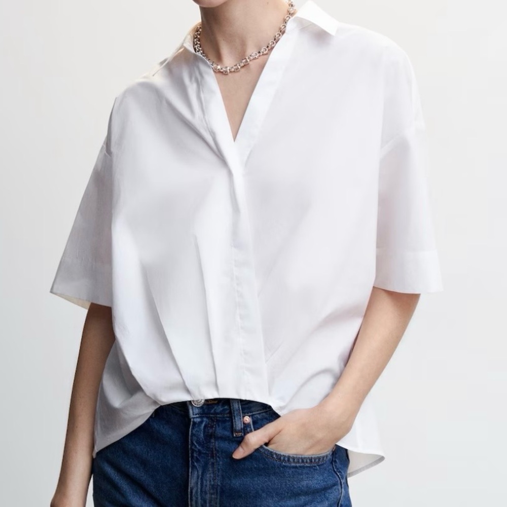 Mango Cotton Cross Shirt White NWOT Large Classic Modern Minimal Resort Beach